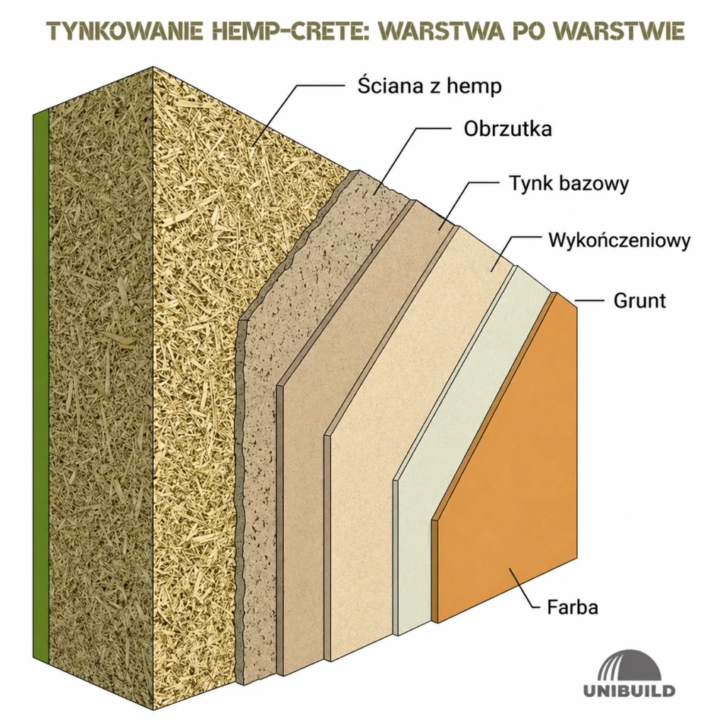 tynkowanie betonu konopnego hempcrete warstwa po warstwie system tynków